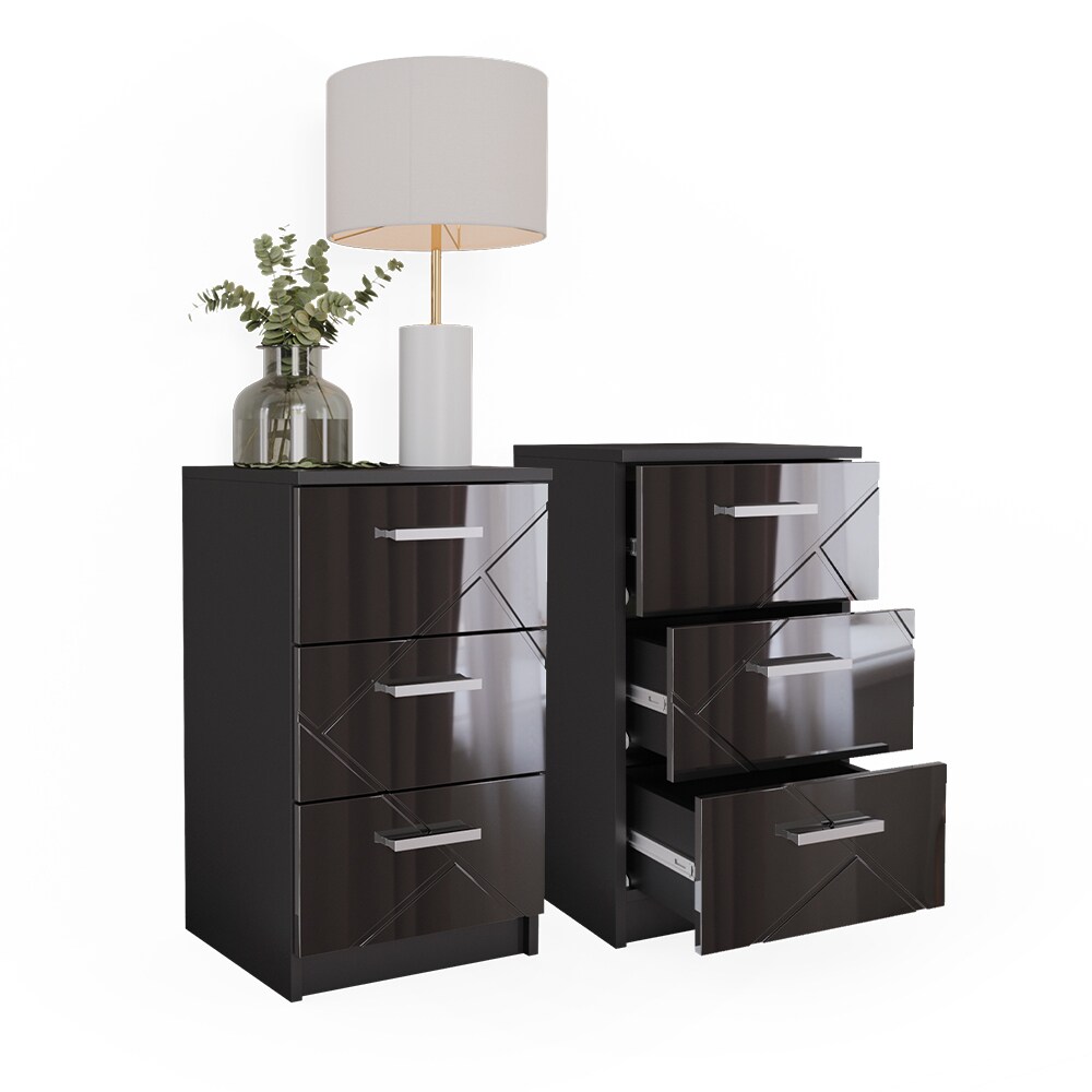 Vicco Nachtkommode Nachttisch Nachtschrank Irma Schwarz Hochglanz 38x66 modern 2er Set Schlafzimmer Schrank Beistellschrank Nachtkonsole Nachttischchen Schrankschublade Schlafzimmermöbel Aufbewahrung