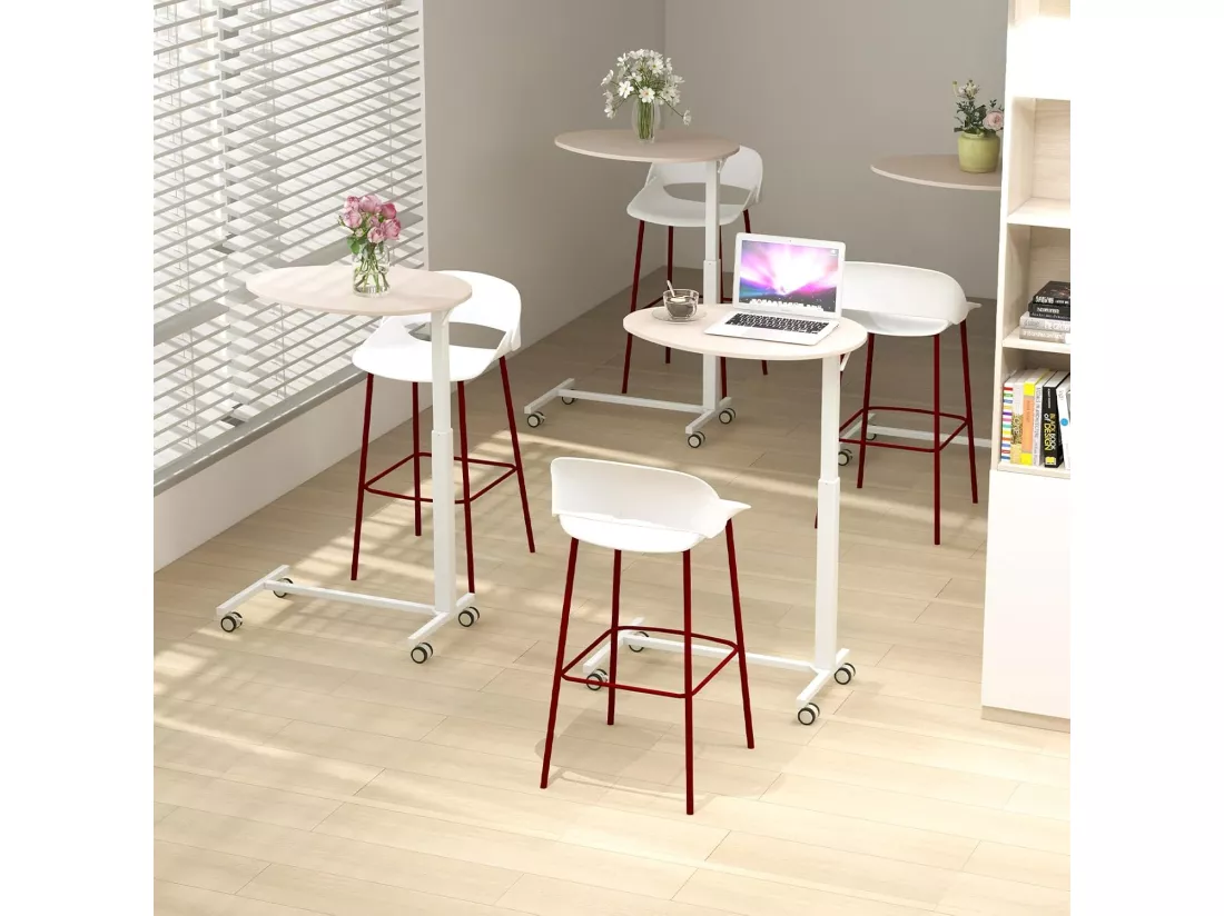 Table bar haute, table mange debout réglable 74-108 cm, roulettes verrouillables