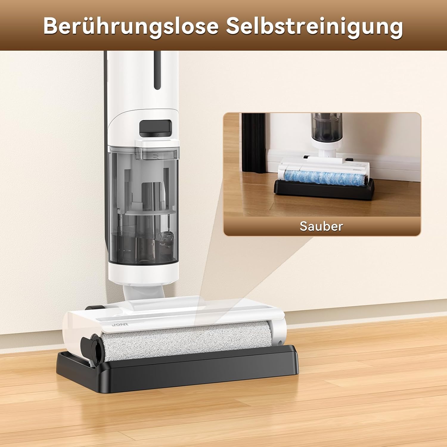 JONR ED12 Lite Kabelloser Nass-Trockensauger mit Akku, 3-in-1 Wischsauger mit Selbstreinigung für Harte Böden & Tierhaare, 1 mm Kantenreinigung, Anti-Verwicklungs-Design, 3.5 kg Leicht