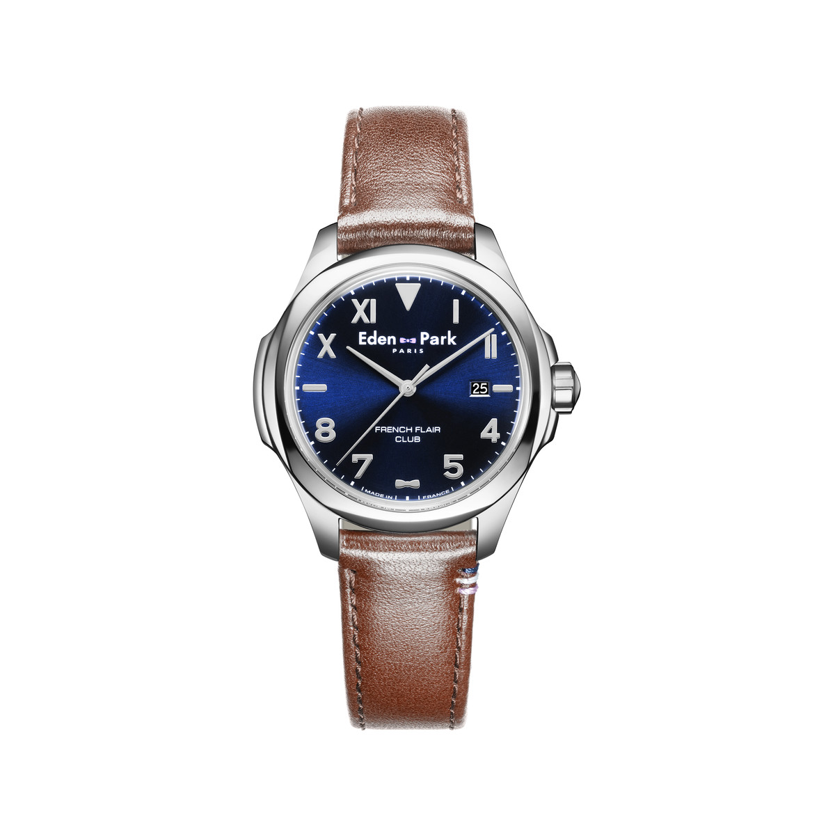 Montre EDEN PARK Club homme acier bracelet cuir marron