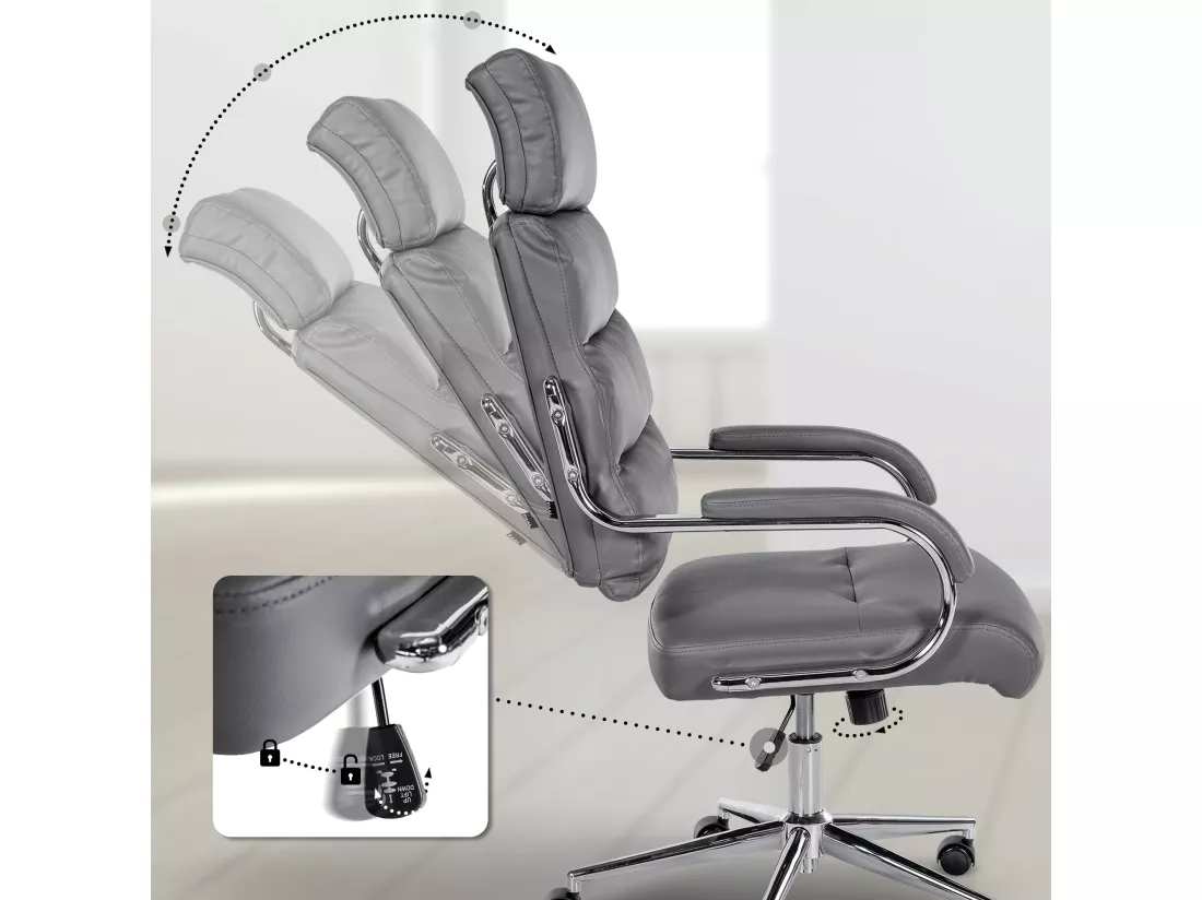 Chaise de bureau - Similicuir & Blanc - Gris - Campo
