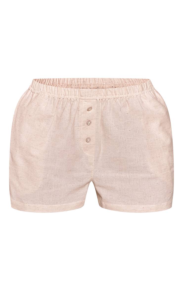 Naturel Short Boxer Aspect Lin Avec Détails Boutons Petite