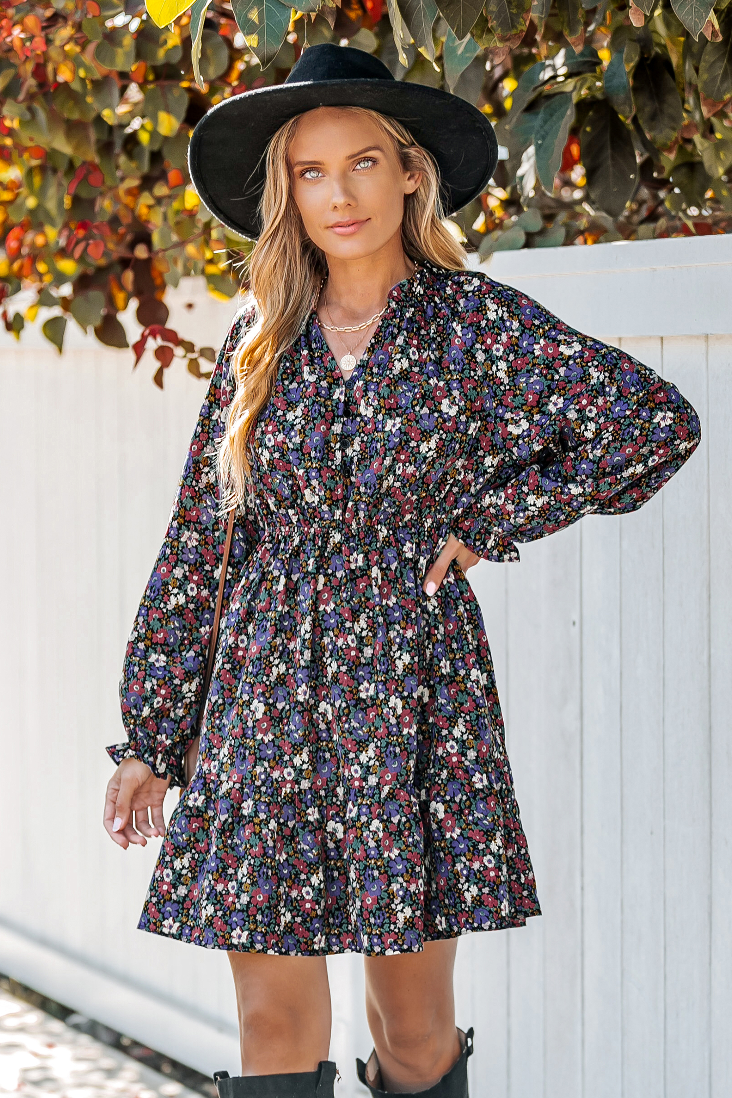 Robe mini à smocks et imprimé floral