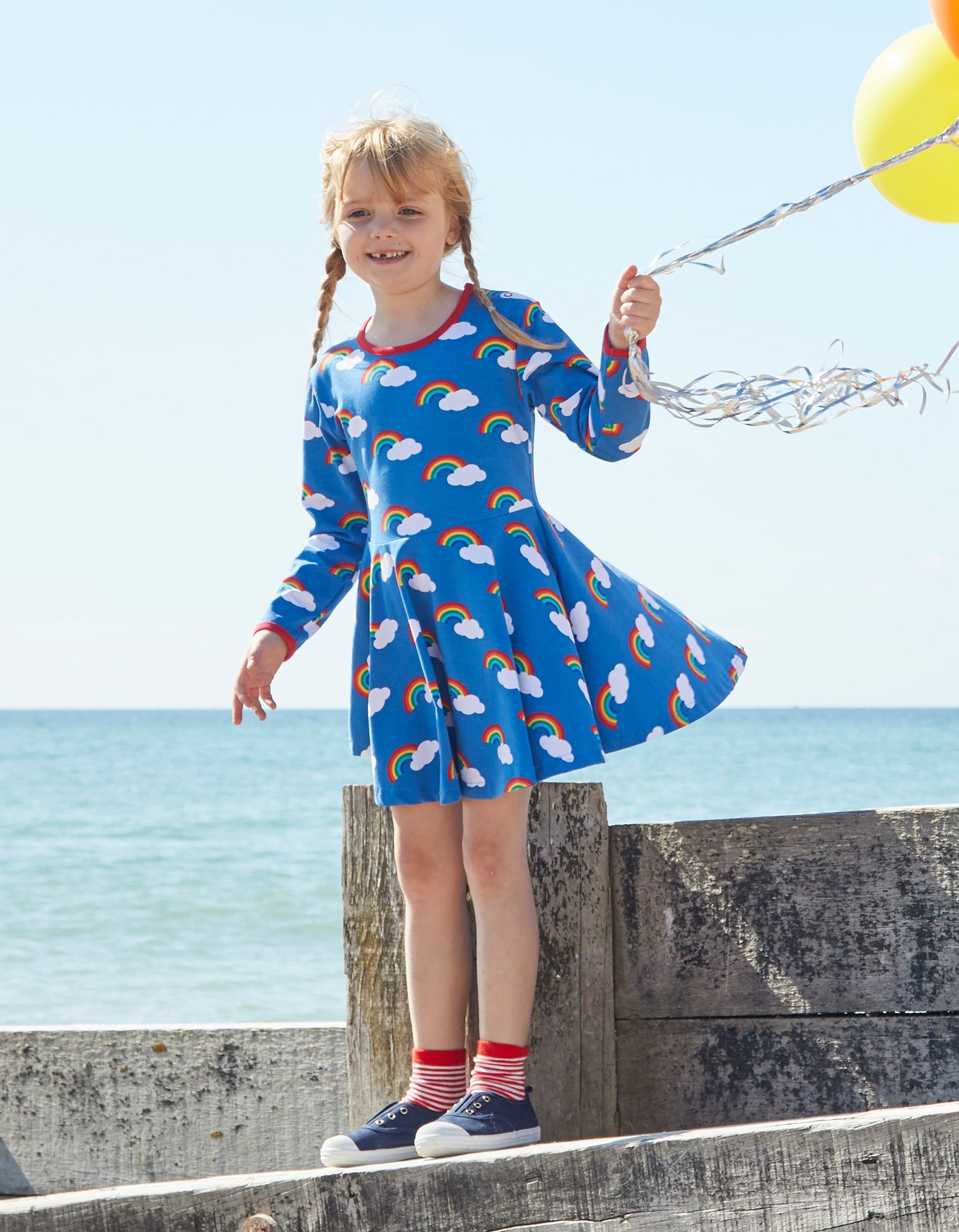 Toby Tiger Skater Kleid mit langen Ärmeln und Regenbogen Print