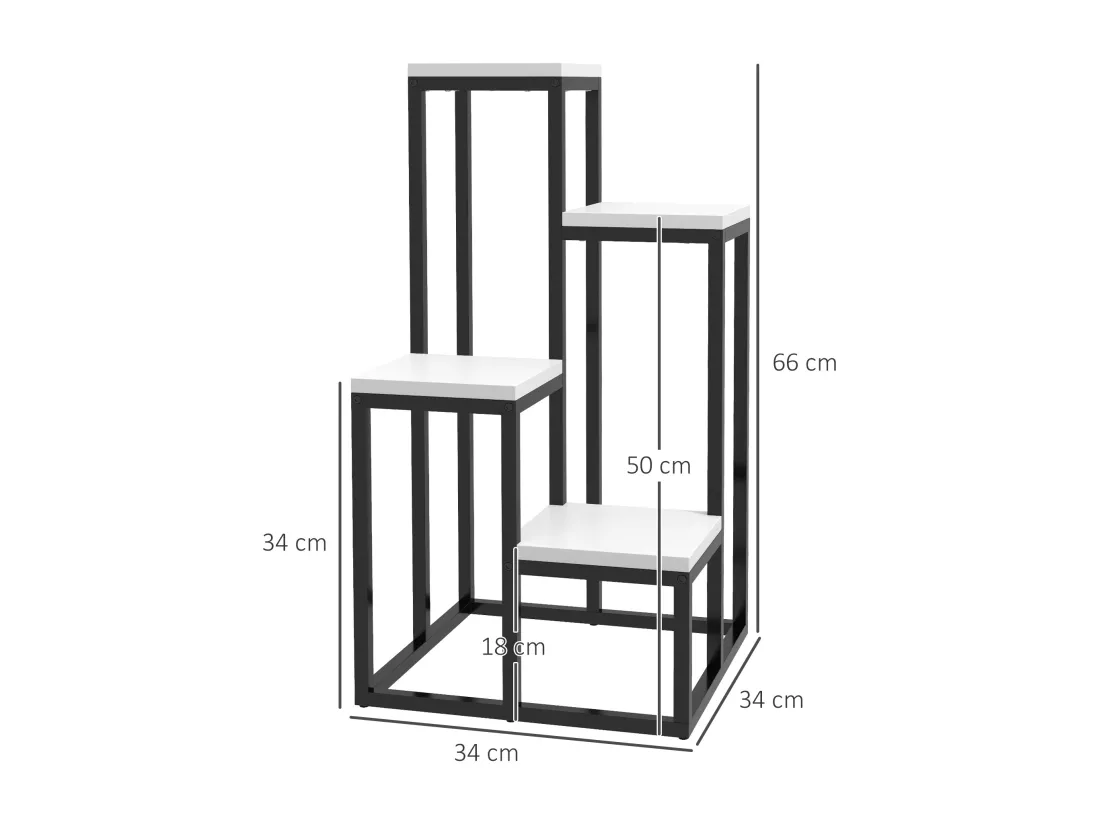 Porte-plantes style industriel 4 étagères - dim. 34L x 34l x 66H cm - métal sapin blanc