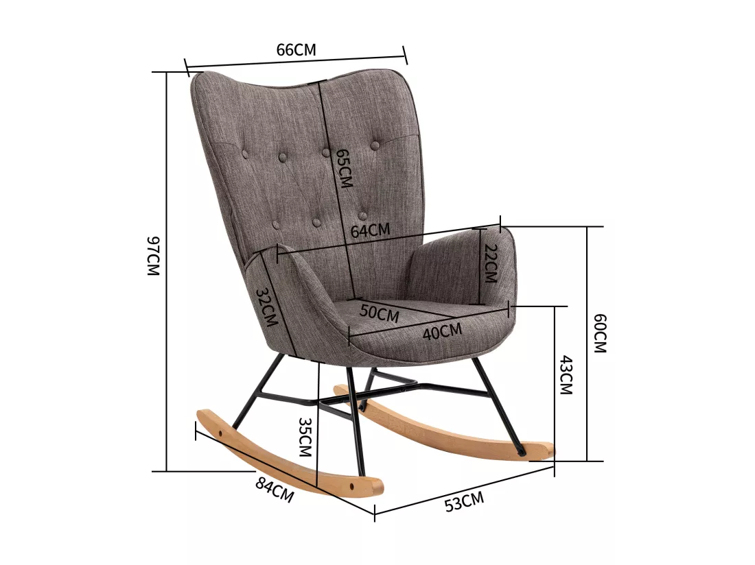 MEUBLES COSY Fauteuil à Bascule Allaitement Rocking Chair Scandinave Chaise Loisir Revêtement en Tissu avec Pieds en Bois Massif pour Salon, Chambre, Le balcon, Gris Foncé
