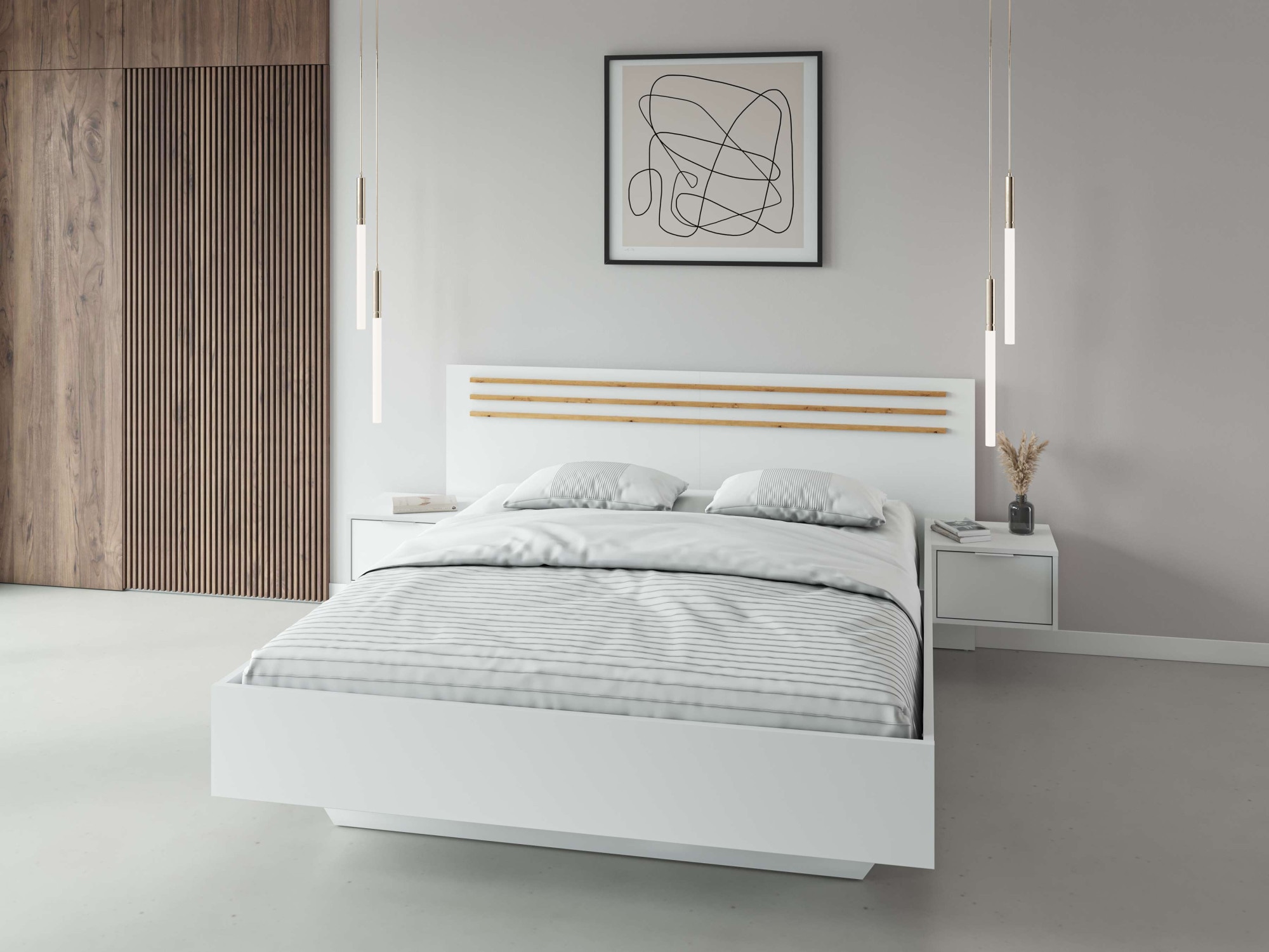 Home affaire Bett »Bettgestell Calera mit zwei Nachttischen (Schlaffläche 180x200 cm)« Set, Bett mit 2 Nakos und 2 Schubladen,  Bettgestell, mit Schubladen, BxTxH 265x204x96 cm
