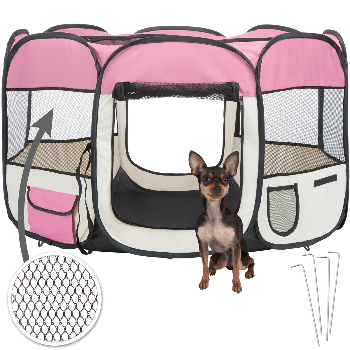 tectake opvouwbare puppyren, voor binnen en buiten, 115 x 115 x 64 cm, inclusief draagtas en haringen
