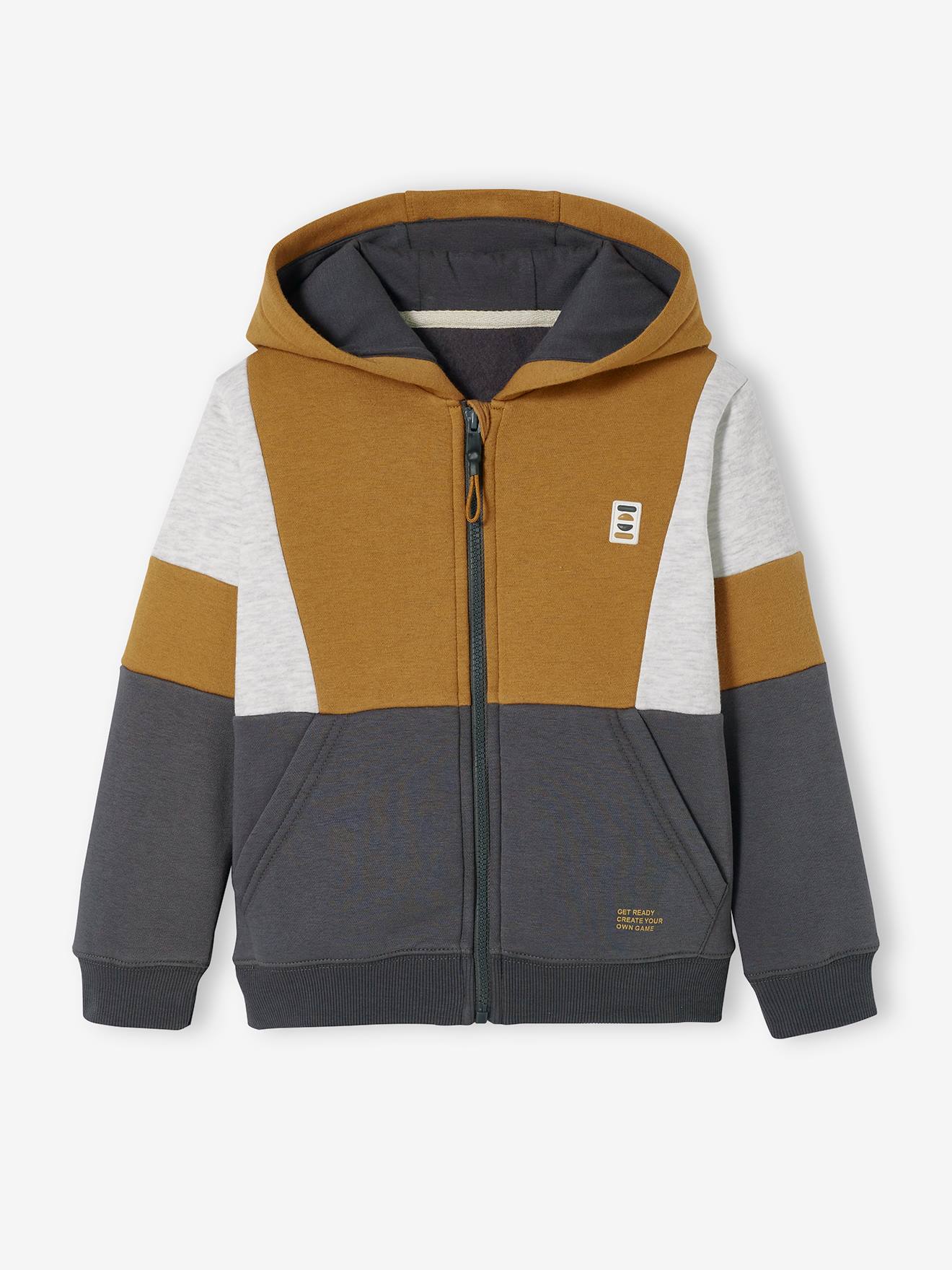 Moletom preto esportivo com zíper e blocos de cores para meninos
