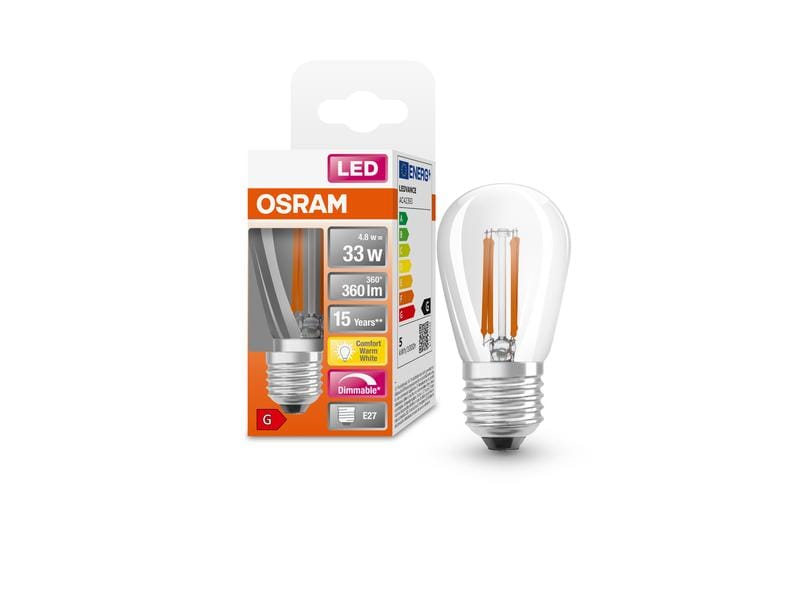 OSRAM Lampe Mini Edison Superstar 45 Dim 33, 4.8W, E27 Warm LED-Lampen, klassische Kolbenform