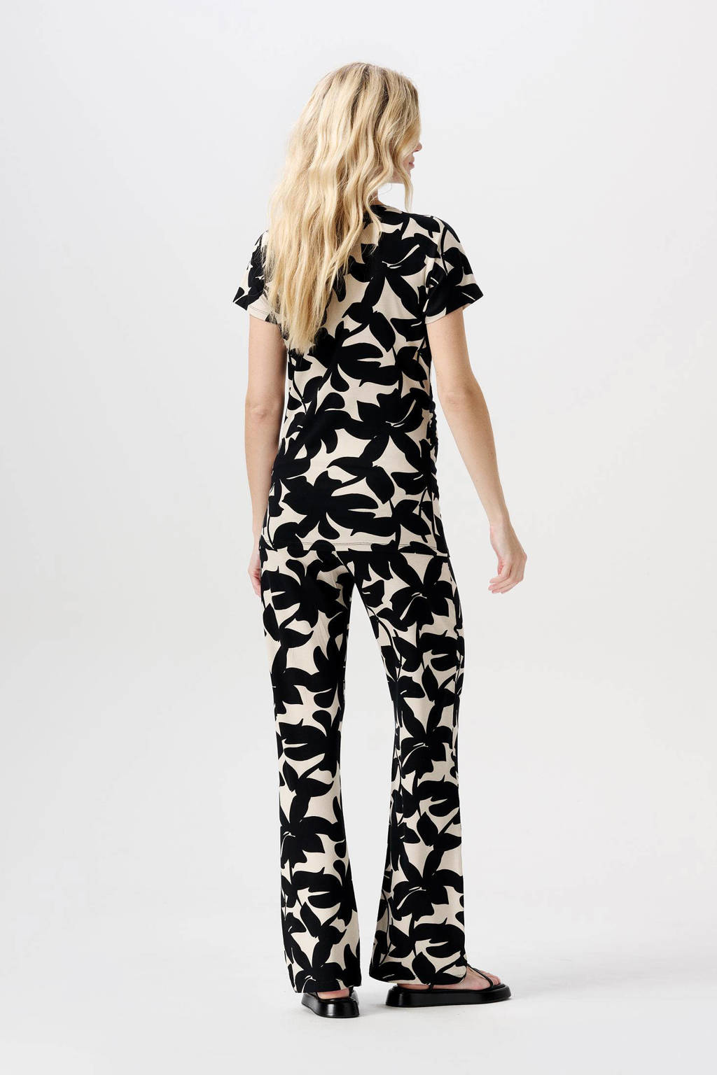 Noppies gebloemde regular fit broek India zwart/wit