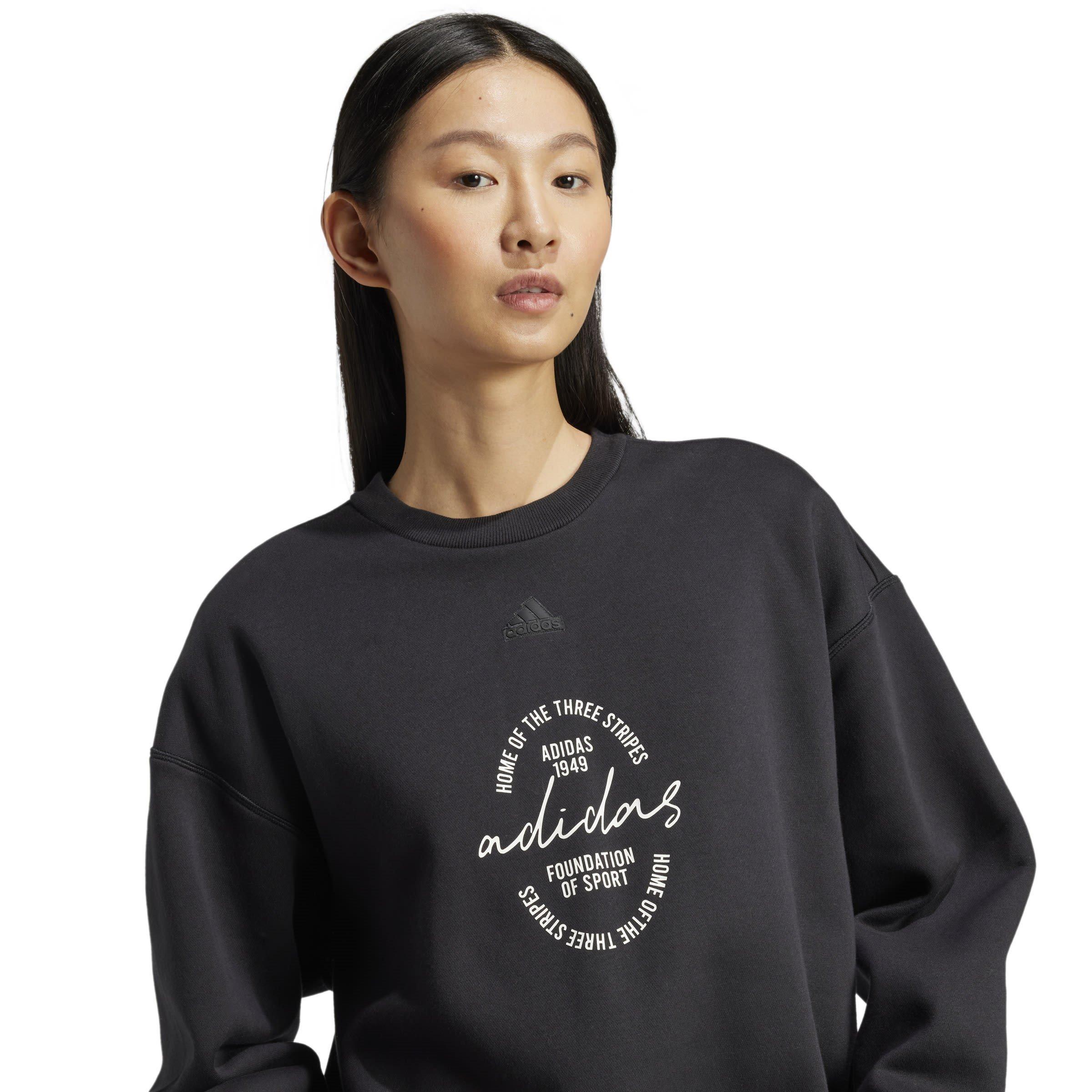 adidas Signature Graphic Print Fleece Loose Sweatshirt Womens
