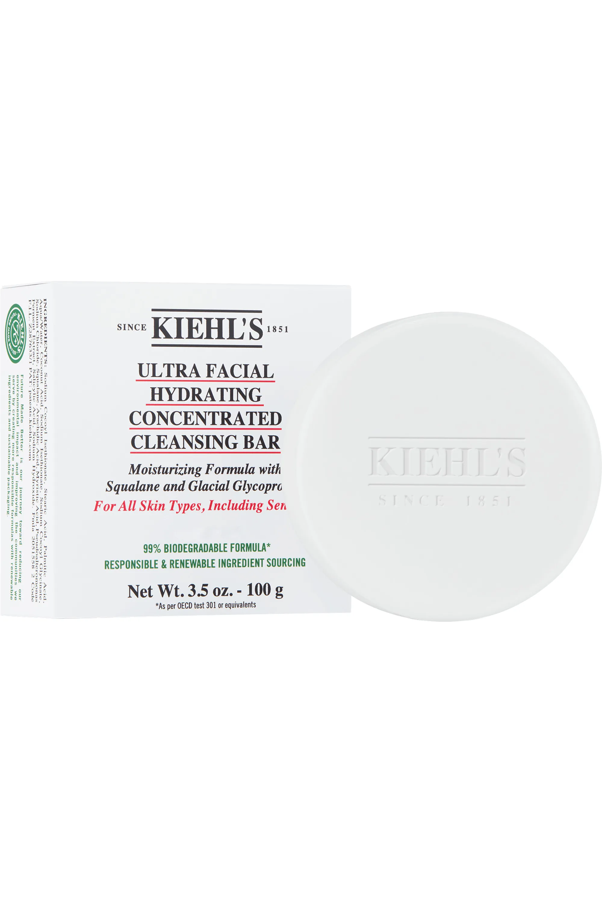 Kiehl's Nettoyant solide concentré hydratant pour tous types de peaux Ultra Facial-100 g