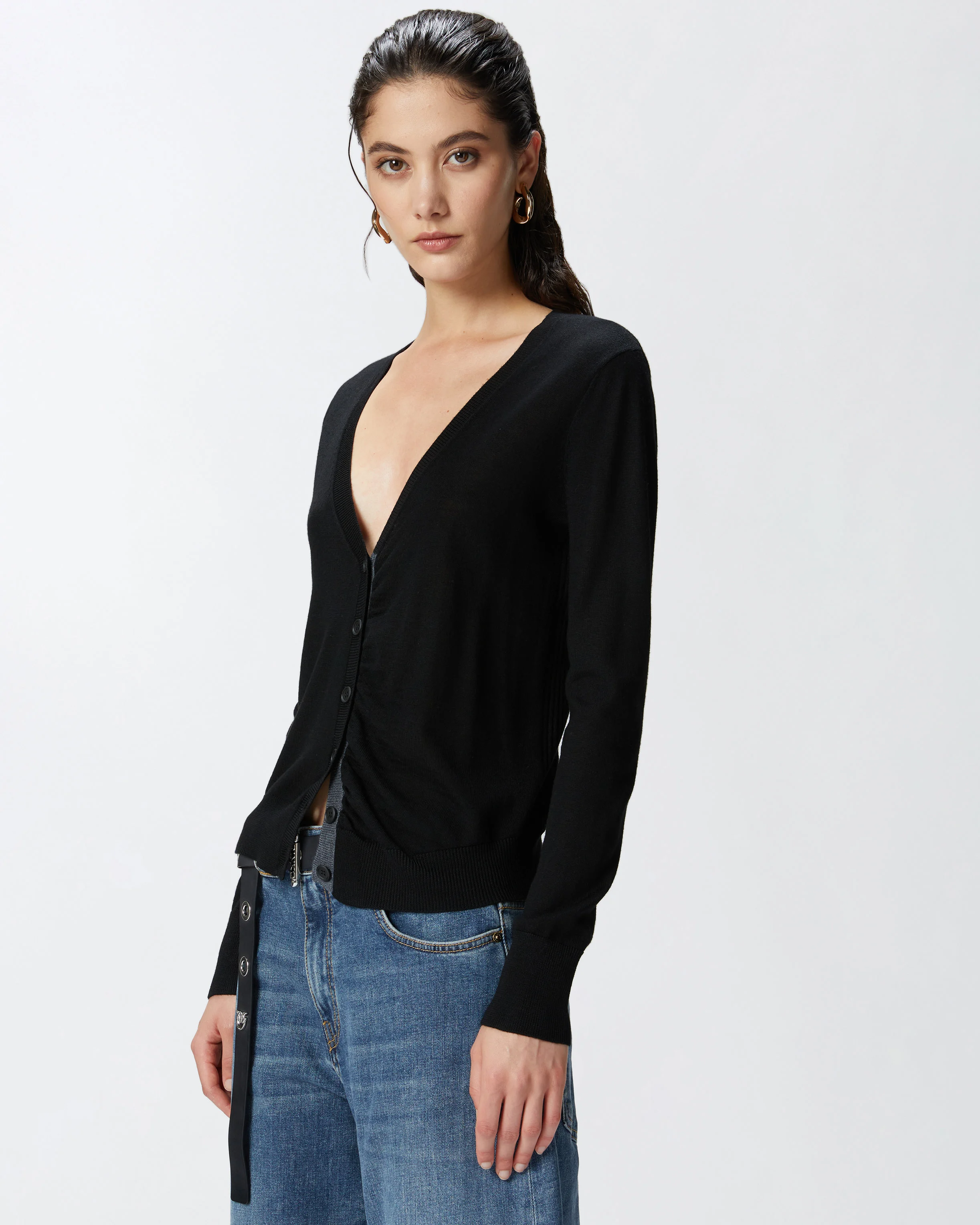 Cardigan ajusté à col v | Noir