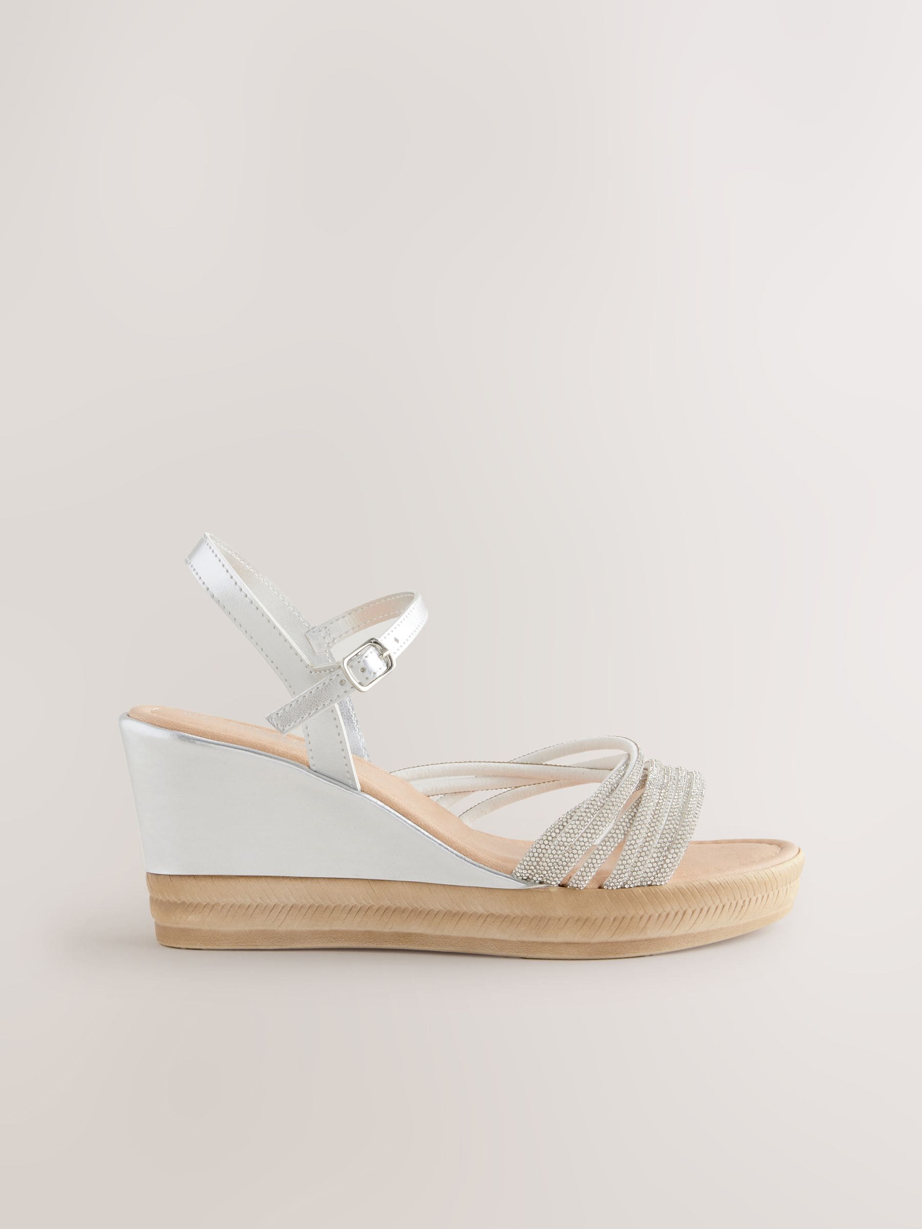 Zilver - Round Toe Asymmetrical Bling Platform Wedges