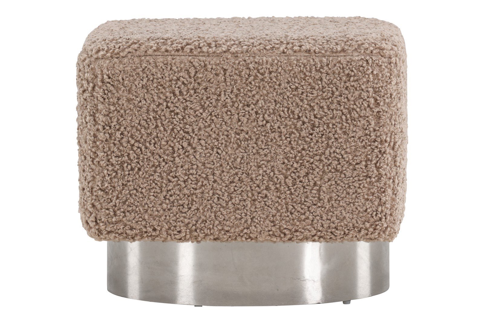 Newton puff Beige teddystoff, sølvfarget sokkel