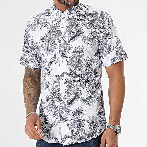 Chemise Manches Courtes Floral Blanc Bleu Marine