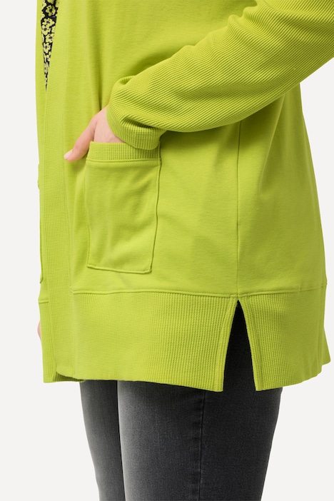 Sweatjacke, Waffelstruktur, offene Form, Langarm