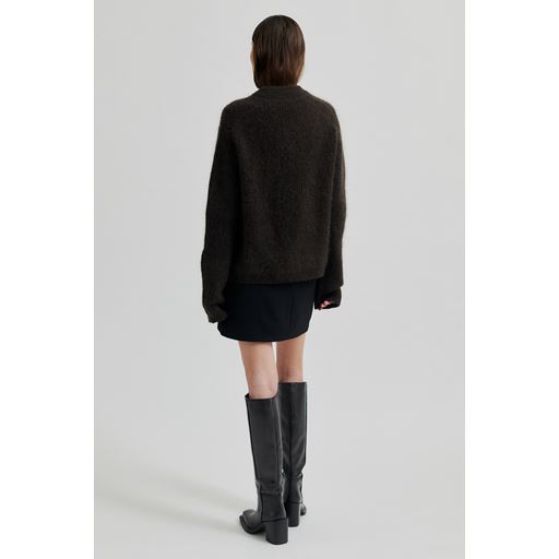 Second Female Brook Knit Rib Cardigan, Mulch, L