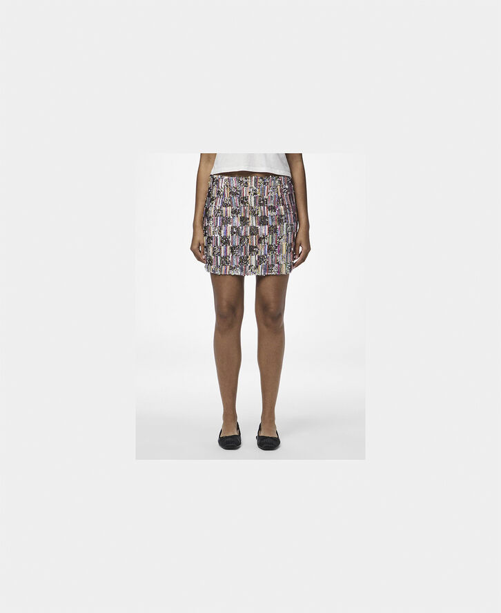 Pieces PCNAINA MW SHORT SEQUINS SKIRT WVN Cloud dancer/multi sequence