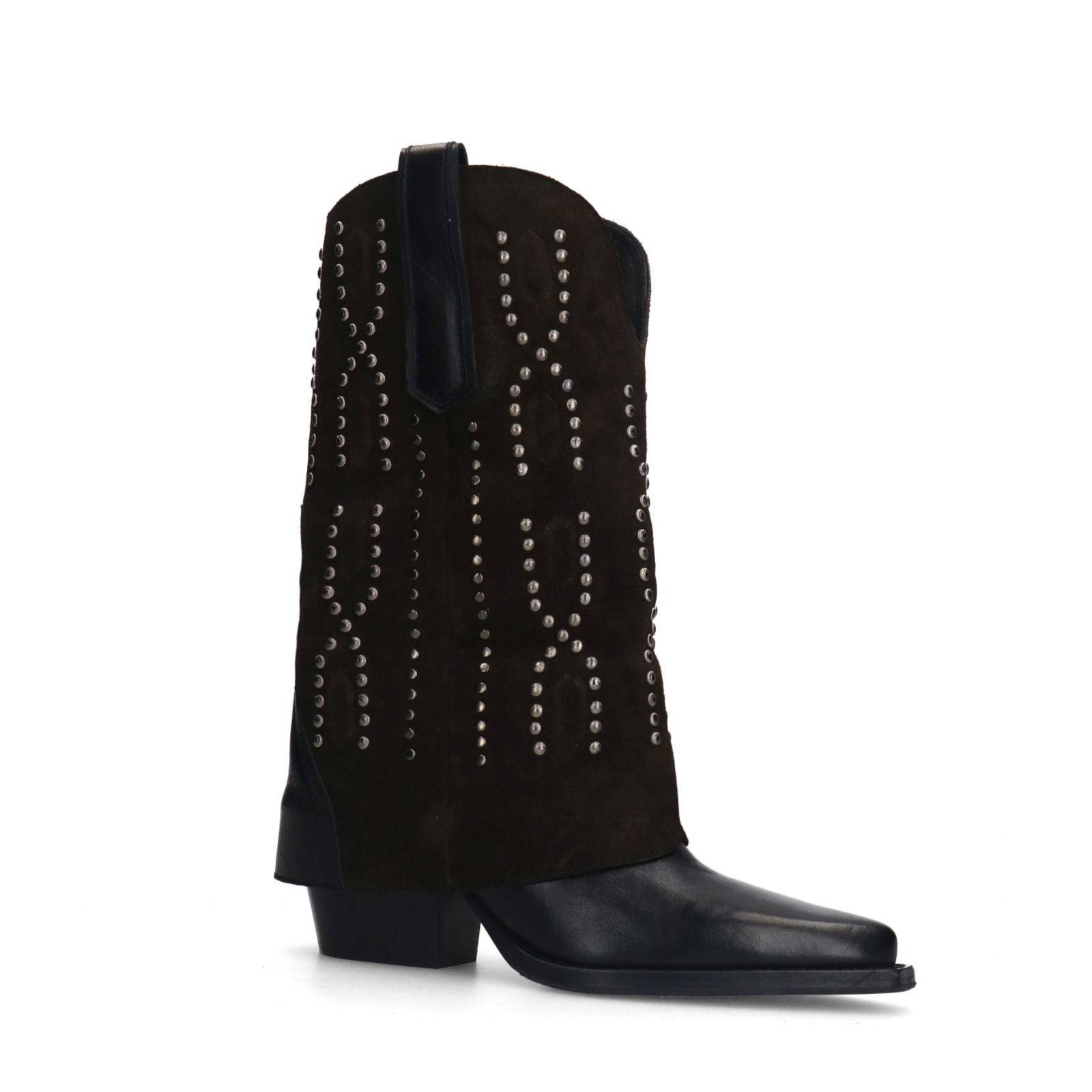 Sacha leren cowboylaarzen met flap zwart