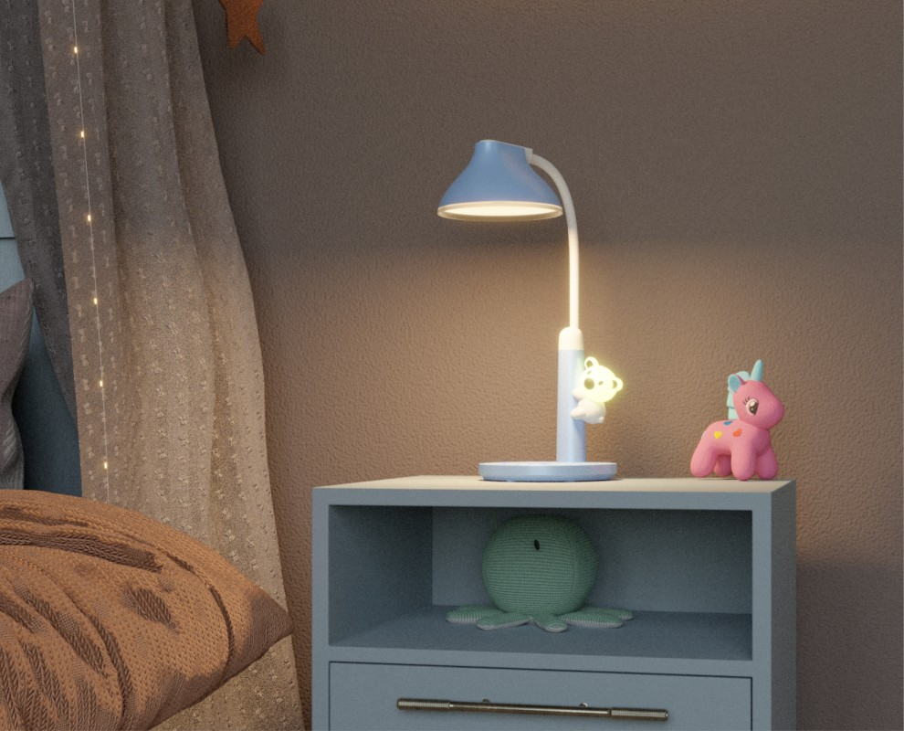 Twinkel LED Kinder Tischleuchte mit Nachtlicht Dimmbare Tisch Lampe mit Schwanenhals (41-5011.131) - Hellblau