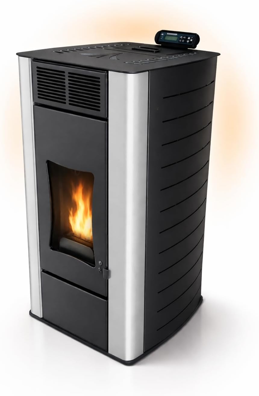 NEMAXX® P18 Wasserführender Hydro-Pelletofen 18 kW bis 300 m³ – BAFA/förderfähig–Zentralheizung – A+ 40 kg Tank – Wasser 12,5kW – bis 18 Std. Laufzeit – ECO,Automatik,Wochentimer,Wi-Fi Ready – Schwarz