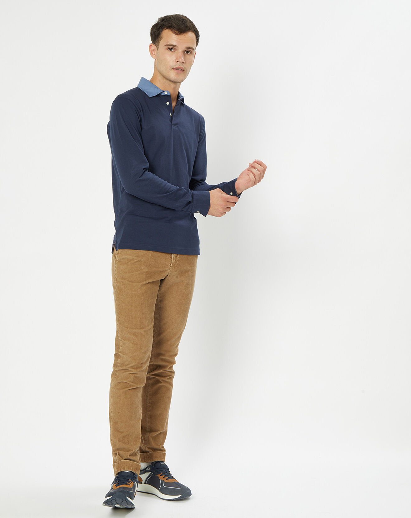 Hackett London Polo Slim Fit Col Chambray bleu marine