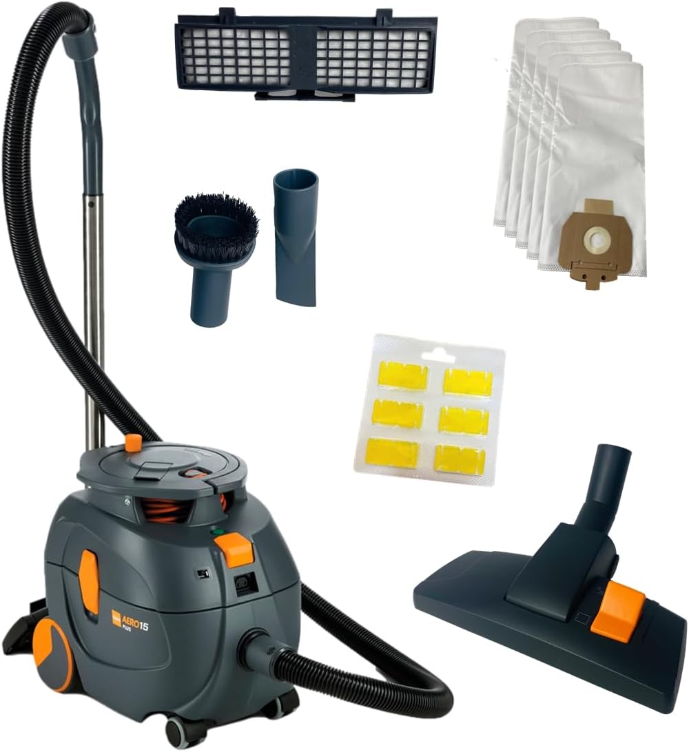 JaTop Staubsauger Kesselsauger TASKI Aero 15 Plus Euro,Grau Orange, Flüstermotor inkl Duft & 5 kompatible Staubsaugerbeutel