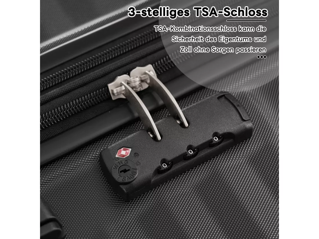Ensemble de Bagage à main 3 pièces M&L&XL - en matériau ABS - valises à coque rigide - noir