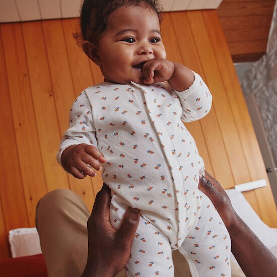 Bodyjama fleurs en tubique   Blanc marshmallow/blanc multico        de               Petit Bateau