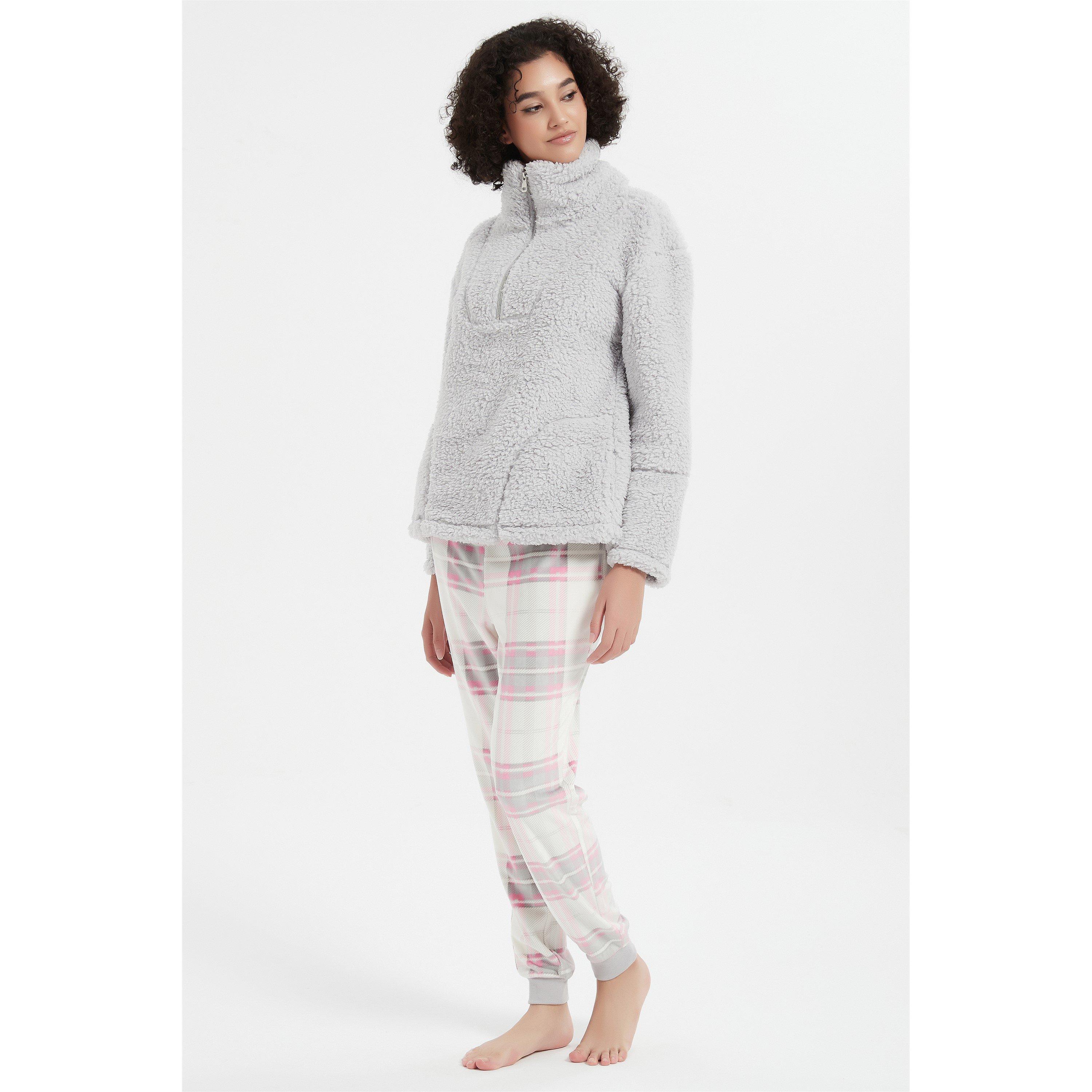 Linea Ladies Check Quarter Zip Lounge Set