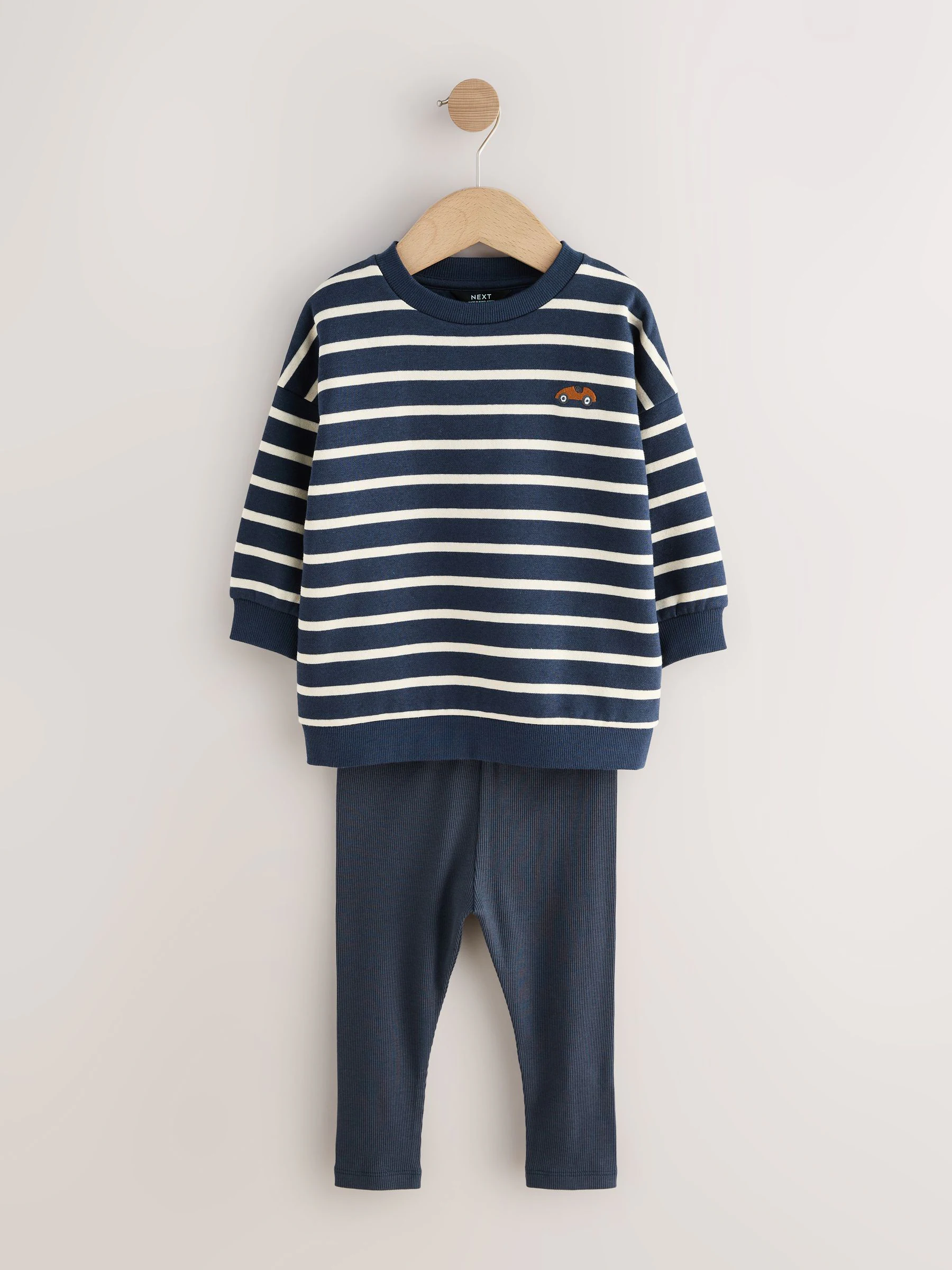 Blue/White Stripe/Car - Set van 2 sweatshirts en leggings (3mnd -7jr)