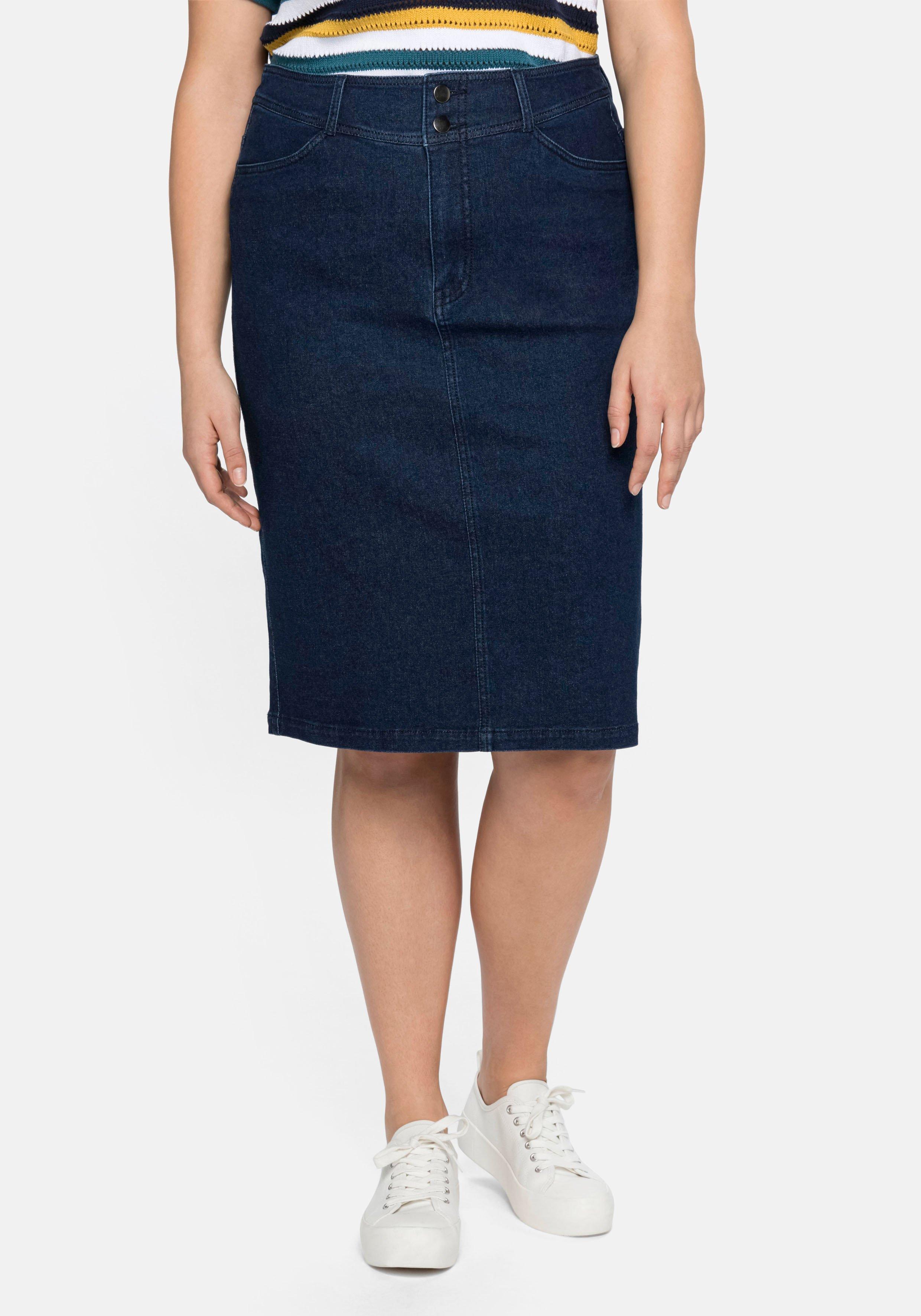 Jeansrock mit breitem Bund und Schlitz hinten
