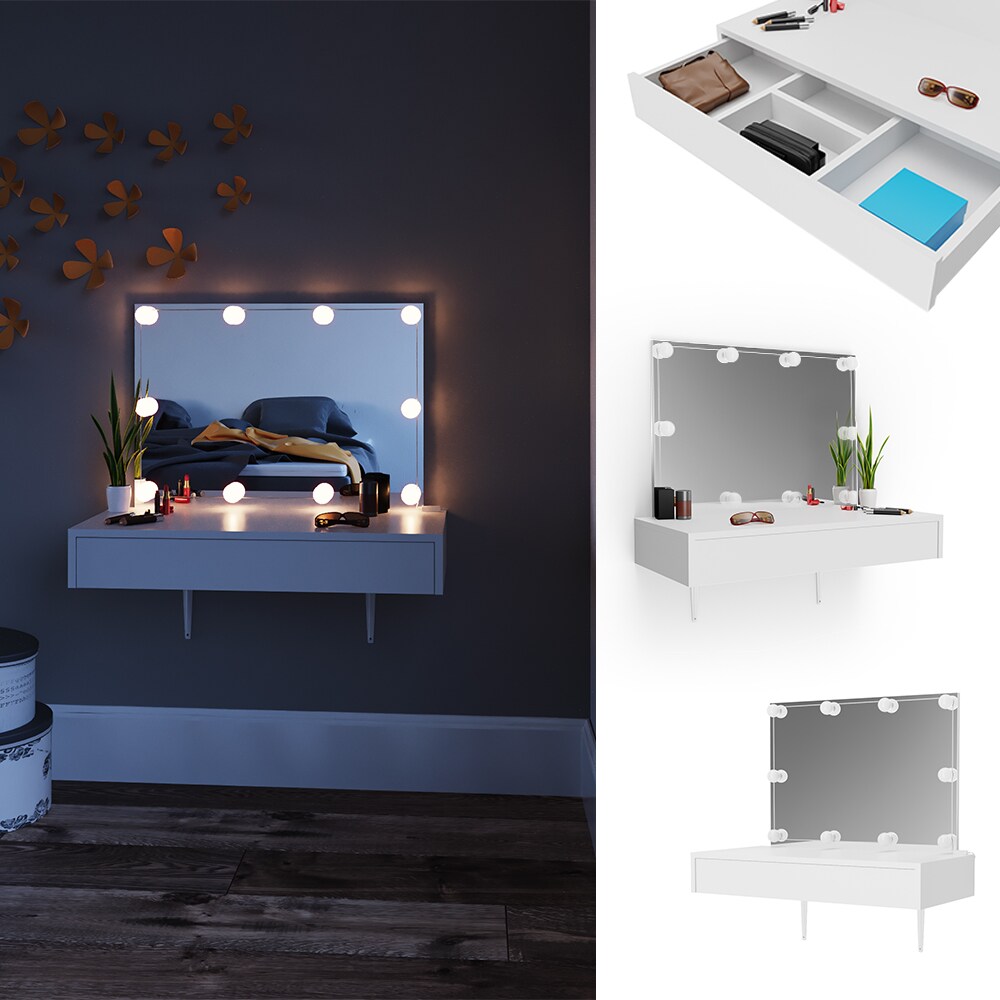Vicco Schminktisch Alessia Frisiertisch Kommode Frisierkommode Spiegel Weiß inklusive LED-Lichterkette