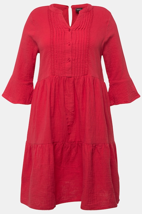 Musselin-Kleid, A-Linie, Tunika-Ausschnitt, 3/4-Arm