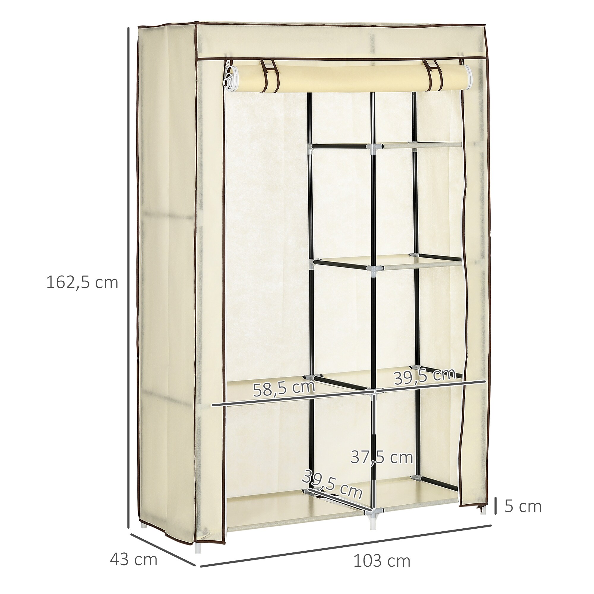 HOMCOM Stoffschrank mit Tür weiß 103L x 43B x 162,5H cm