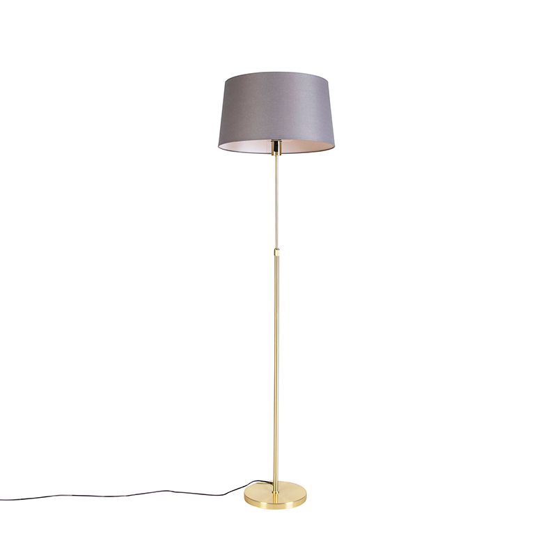 Vloerlamp goud/messing met linnen kap grijs 45 cm - Parte