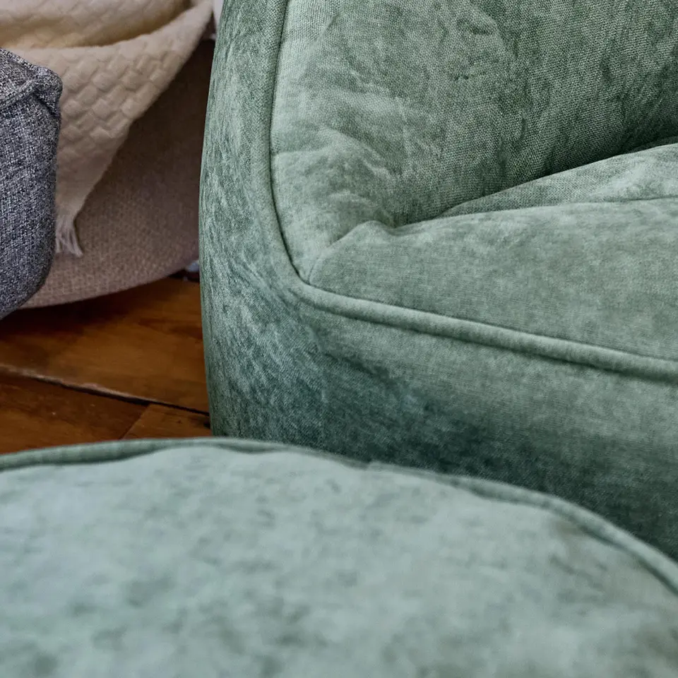 icon Zitzak en XL Poef Natalia - Chenille Zitzak Fauteuil - Saliegroen