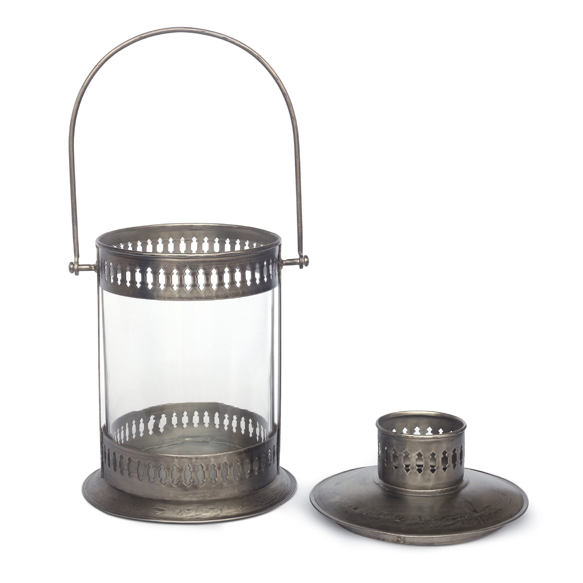 Laterne rund, vernickelt, H 28,5 cm, Ø 21 cm von fischer's lagerhaus