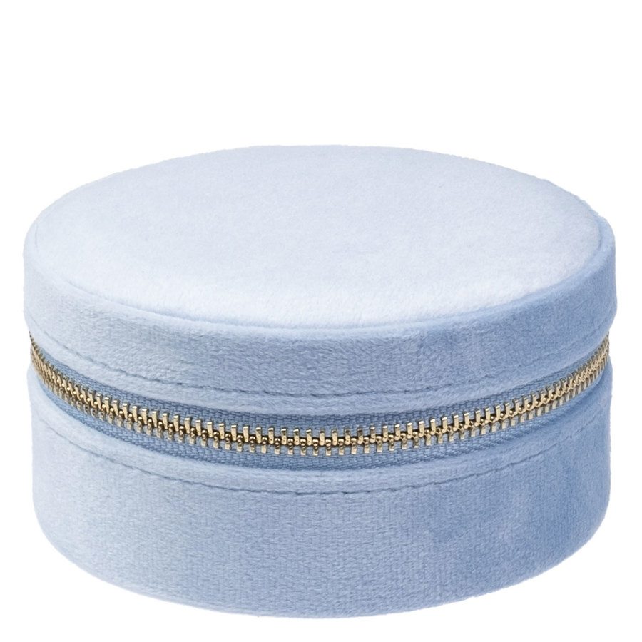DARK Velvet Jewellery Box Round Light Blue