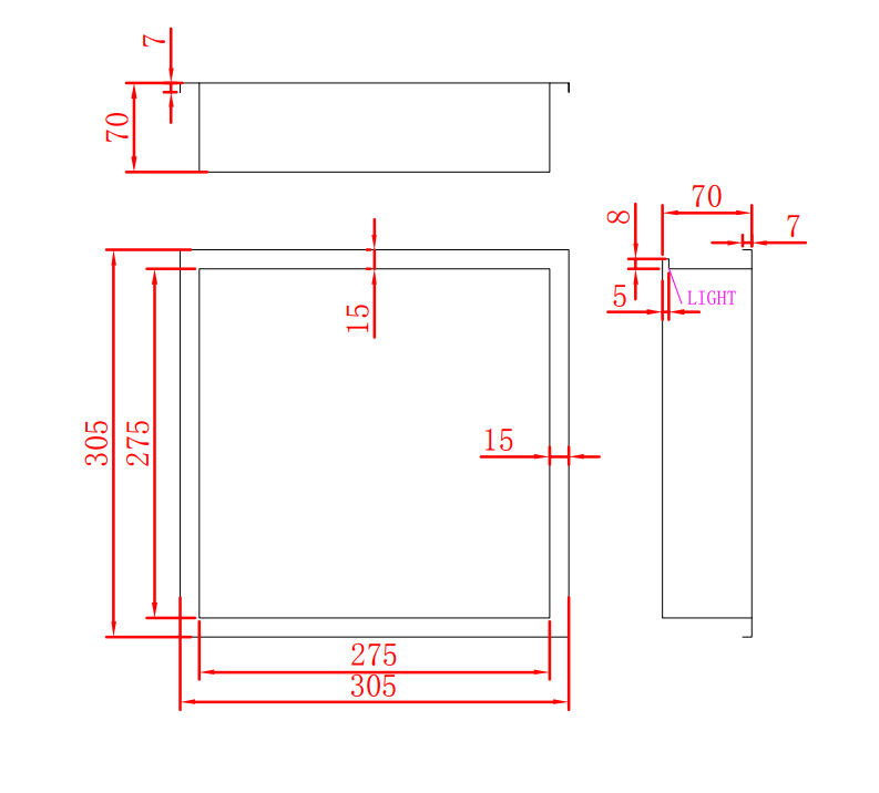 Saniclear Lucio inbouwnis met LED verlichting 30x30cm RVS