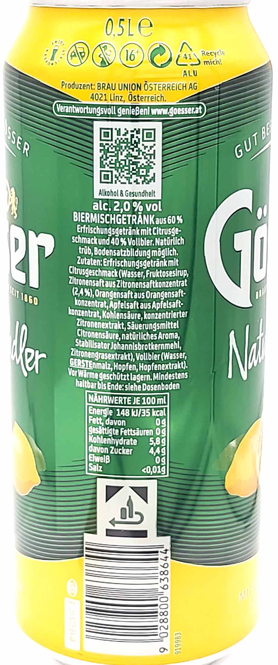 Gösser Natur Radler 2% Alc. DOSE 24x0,5L=12L MHD:30.8.25