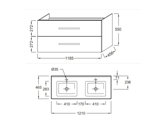 Meuble double vasque 120 cm JACOB DELAFON Ola UP Chene Colorado