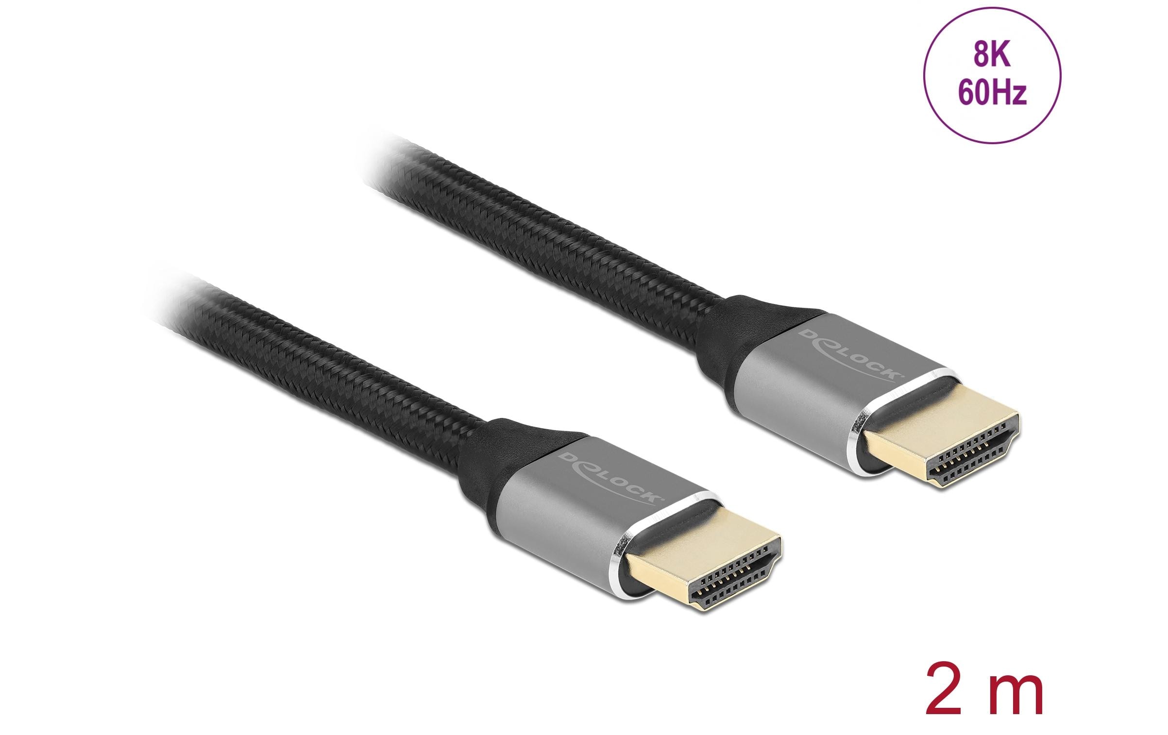 Kabel 8K 60Hz HDMI - HDMI, 2 m, GrauDelock Ultra High Speed HDMI Kabel 48 Gbps 8K 60 Hz grau 2 m zertifiziert