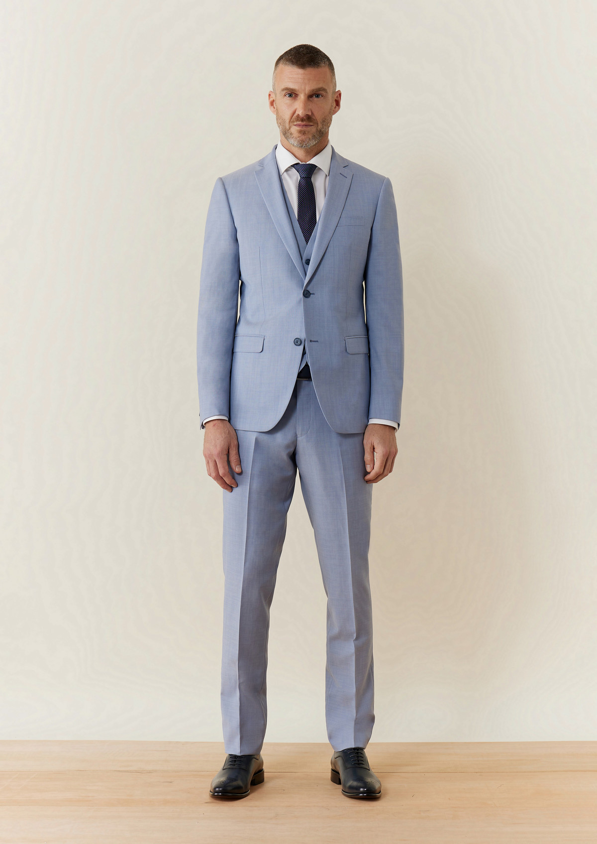 Costume 2 pièces Slim en laine unie bleu turquin