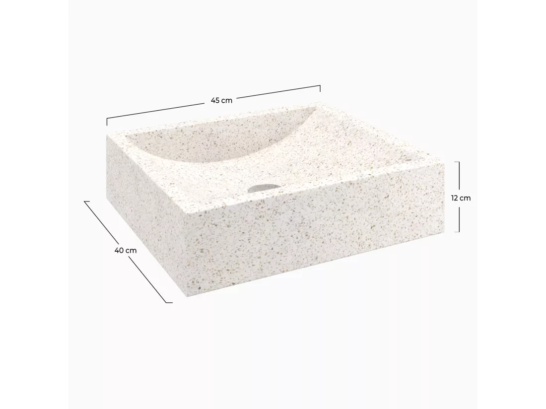 Vasque rectangulaire en terrazzo blanc - Lyséa