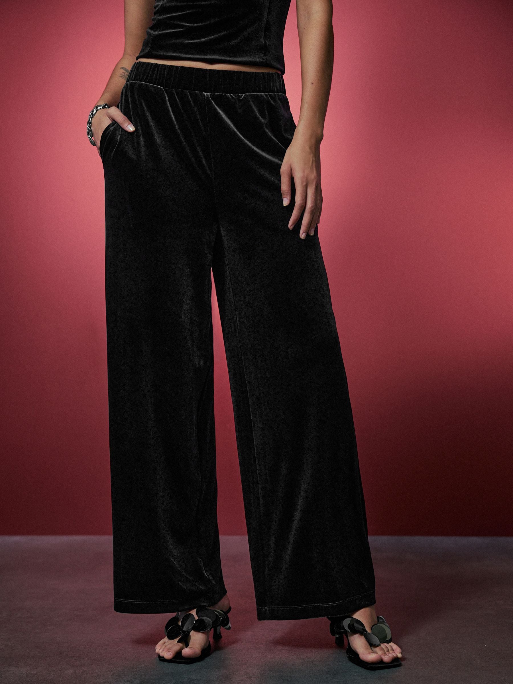 Zwart - Fluwelen broek met wijde pijpen