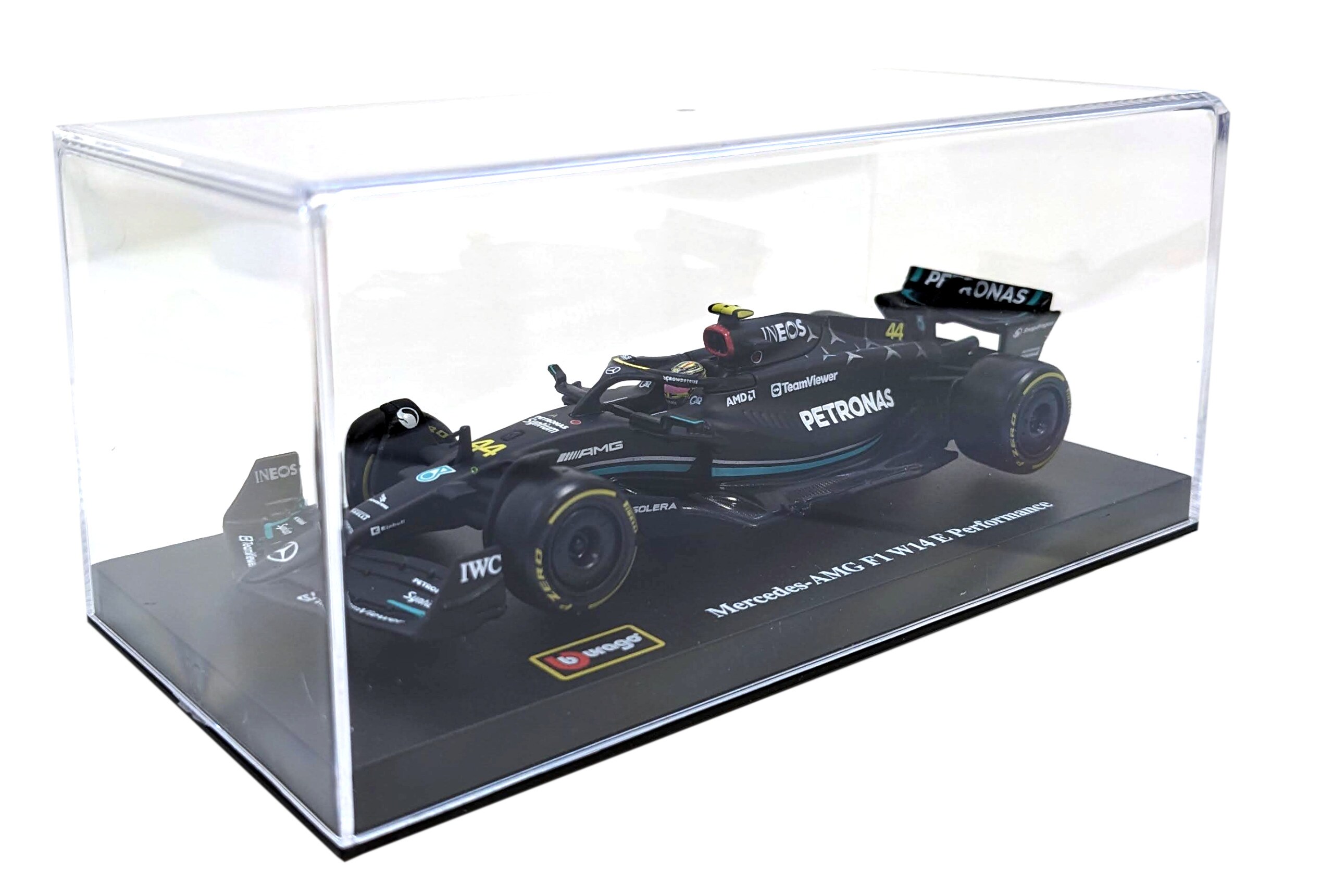 Bburago 18-38081H - Modellauto - F1 Mercedes AMG W14 '23 #44 Hamilton (mit Helm, Maßstab 1:43)