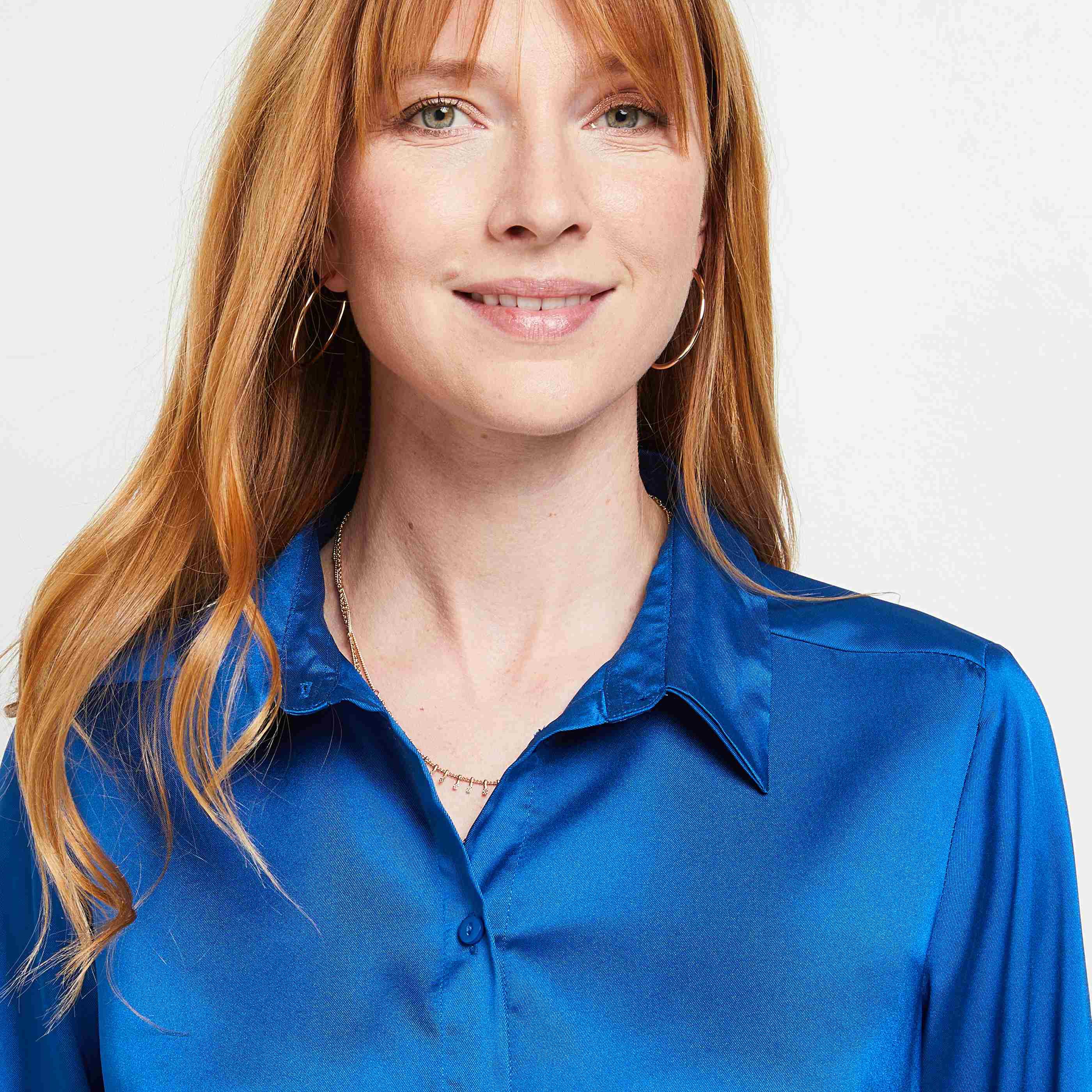 Chemise satin unie - BLEU